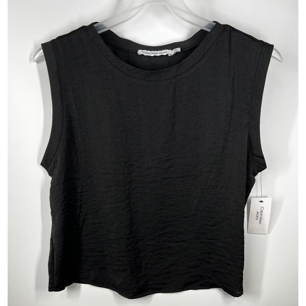 Calvin Klein Jeans Womens Medium Black Crew Neck Tank Tee Sleeveless Top NWT